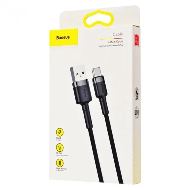 Кабель для быстрой зарядки Baseus Cafule Cable USB for Type-C 3A 1м Серо-Черный (CATKLF-BG1) - зображення 3