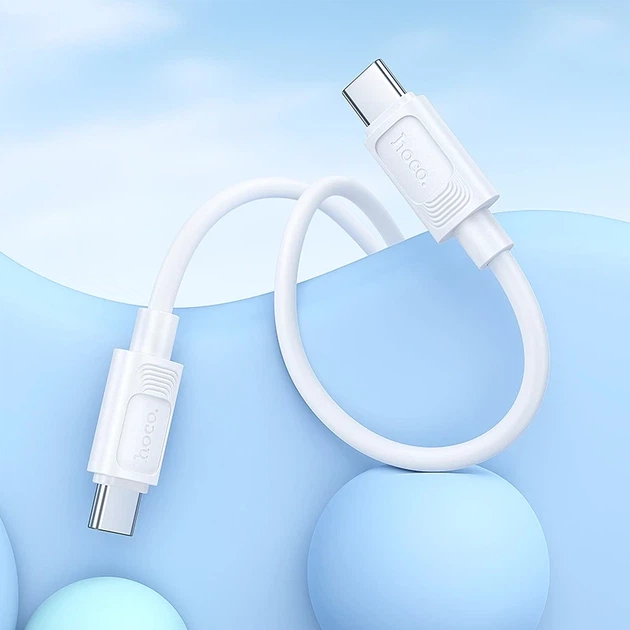 Силиконовый кабель Type-C to Type-C HOCO X122 Benefit 60W 3A 1m White (Быстрый кабель для зарядки ноутбука, планшета, телефона) - изображение 4