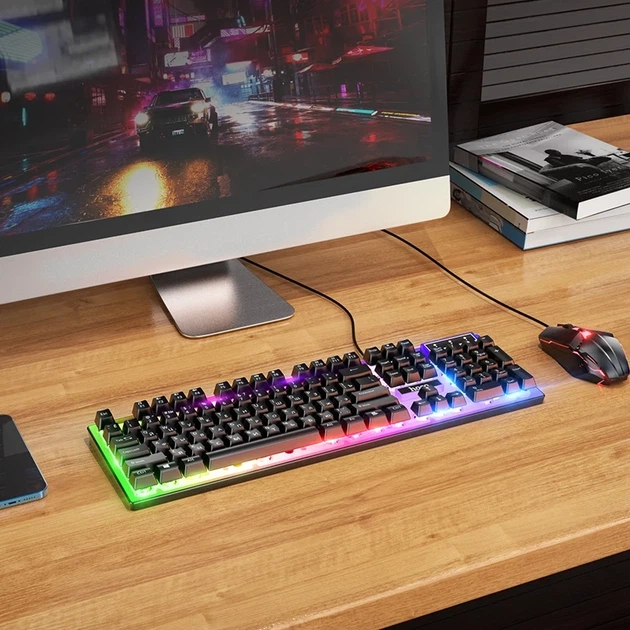 Игровой набор мышь + клавиатура проводная Hoco GM18 с RGB подсветкой Черный - изображение 5