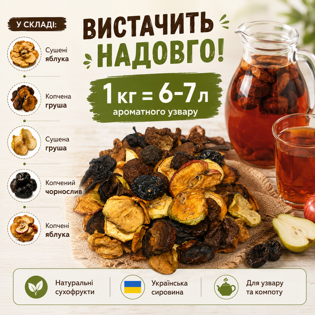 Компотная смесь, Смесь сухофруктов для компота (яблока, груша, чернослив) 1кг. Украина - Фото 2 Компотная смесь, Смесь сухофруктов для компота (яблока, груша, чернослив) 1кг. Украина - изображение 2