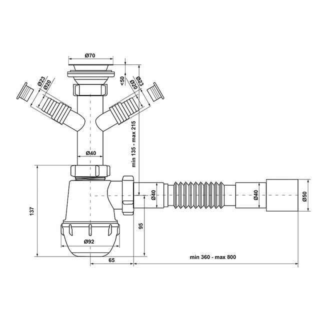 Сифон Kronoplast для кухонной мойки 1 1/2″×40 с резьбовым выпуском SM14030043 - изображение 5