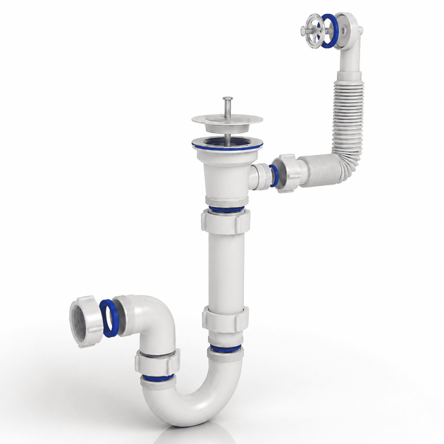 Сифон Kronoplast прямоточный 1 1/2"*40 с резьбовым выпуском и гибким круглым переливом SU26010200 - изображение 4