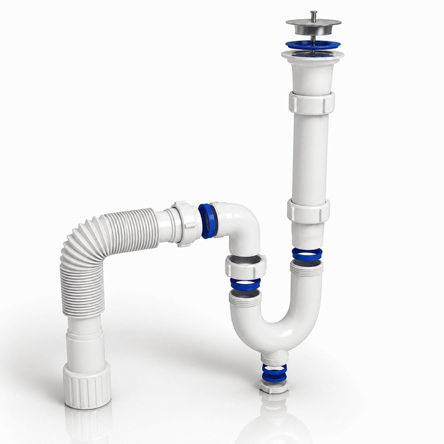 Сифон Kronoplast 1 1/2"*40 с резьбовым выпуском прямоточный с ревизией и гофротрубой 40*40/50 мм SK14010043 - изображение 4