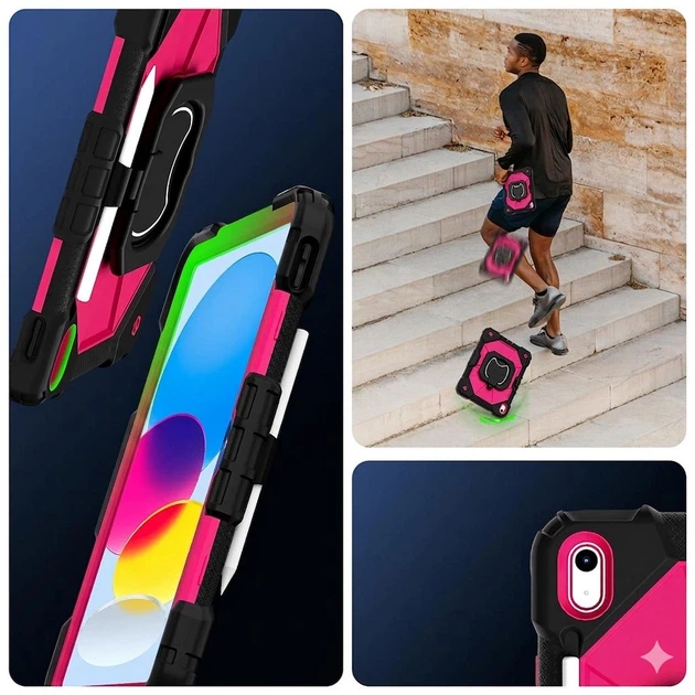 Протиударний захисний чохол SARM Cover для Apple iPad 11 (А16) 2025 з поворотною підставкою 360°, ремінцем та тримачем для Apple Pencil Black/Rose - Фото 7 Протиударний захисний чохол SARM Cover для Apple iPad 11 (А16) 2025 з поворотною підставкою 360°, ремінцем та тримачем для Apple Pencil Black/Rose - зображення 7