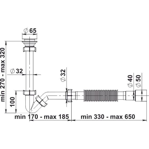 Сифон для биде Kronoplast 1 1/4"*32 з гофротрубою 32*40/50 мм SB18080050 - изображение 4