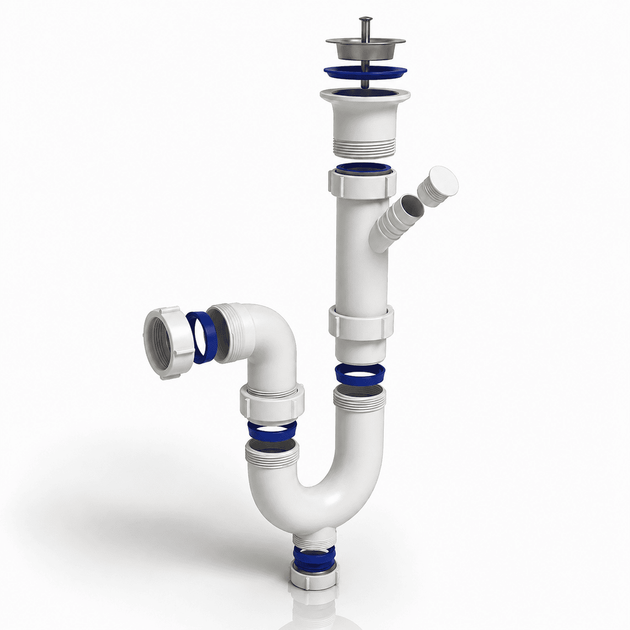 Сифон Kronoplast 1 1/2"*40 мм с резьбовым выпуском прямоточный и отводом для стиральной машины с ревизией SK14020000 - изображение 4