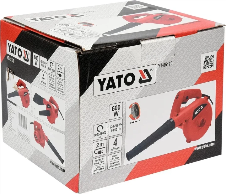 Пилосос-повітродувка мережевий YATO 600 Вт 16000 об/хв продуктивність 4 м³/хв кабель 2 м 2 насадки YT-85170 - Фото 3 Пилосос-повітродувка мережевий YATO 600 Вт 16000 об/хв продуктивність 4 м³/хв кабель 2 м 2 насадки YT-85170 - зображення 3