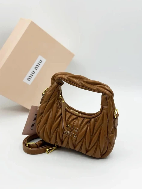 Женская сумка багет Miu miu 2178 коричневая - Фото 2 Женская сумка багет Miu miu 2178 коричневая - изображение 2