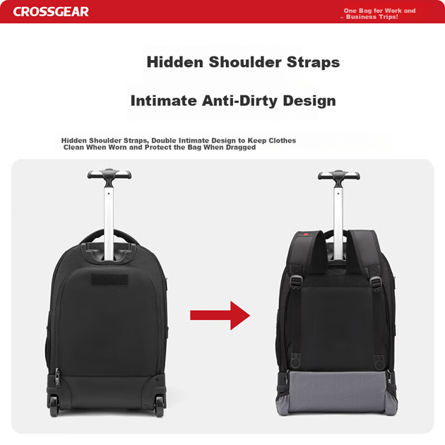 Чоловічий рюкзак-візок CROSSGEAR Swiss Business 17,3 дюйма, валіза на колесах великої місткості для ділових поїздок, дорожня сумка, студентський рюкзак - изображение 7