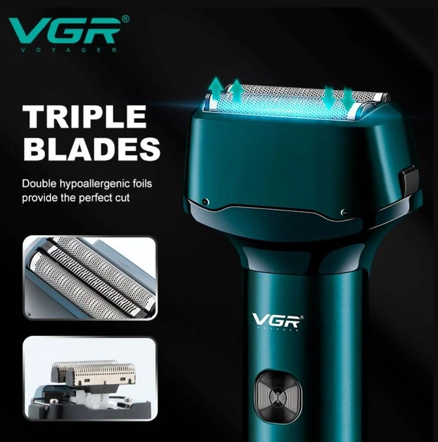 Электробритва аккумуляторная VGR V370 беспроводная сеточная с 3 головками для бритья - изображение 2