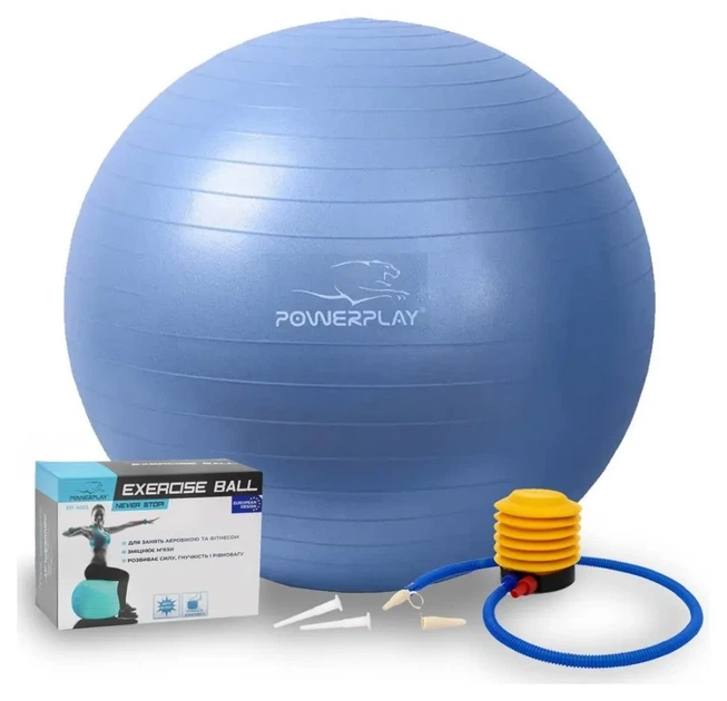 М'яч для фітнесу (фітбол) PowerPlay 4001 Ø65 cm Gymball Синій + помпа (PP_PP_4001_65_Blue) - Фото 1 М'яч для фітнесу (фітбол) PowerPlay 4001 Ø65 cm Gymball Синій + помпа (PP_PP_4001_65_Blue) - изображение 1
