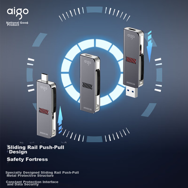 Флеш-накопитель Aigo U357 с двумя интерфейсами Type-C и USB 3.2, 256 ГБ, для телефонов и компьютеров, скорость чтения 440 МБ/с, многофункциональный накопитель для бизнеса и офиса. - изображение 7