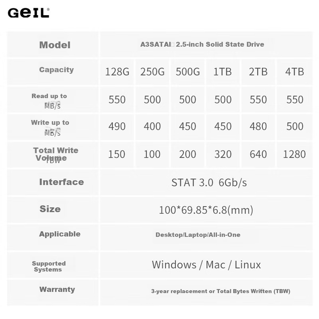 SSD диск GeIL A3 128GB 2.5" SATAIII TLC - изображение 4