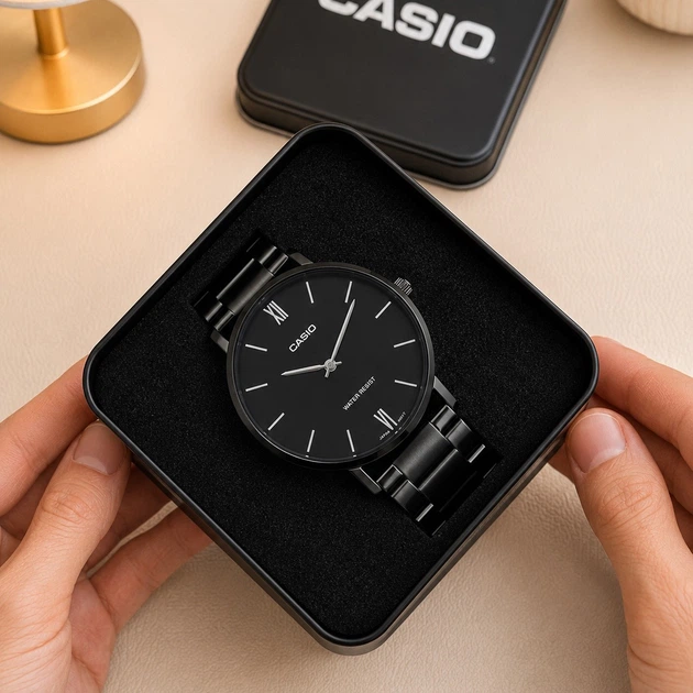 Мужские часы Casio MTP-VT01B-1B черные 30 м - изображение 8