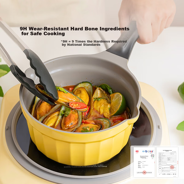 Кастрюля BUYDEEM антипригарна 18 см Yellow - Фото 2 Кастрюля BUYDEEM антипригарна 18 см Yellow - зображення 2