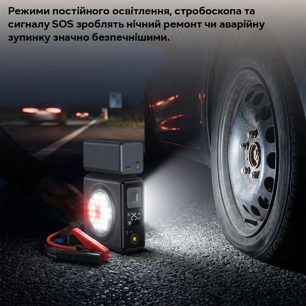 Пускозарядное устройство Inspire 12В 37 Вт/год (10000 мАг) компрессор + USB зарядка + LED фонарик + сумка (GL908) - Фото 5 Пускозарядное устройство Inspire 12В 37 Вт/год (10000 мАг) компрессор + USB зарядка + LED фонарик + сумка (GL908) - изображение 5