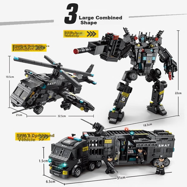 Конструктор Dayishou «Полицейская машина-трансформер», совместим с Lego, для мальчиков - Фото 4 Конструктор Dayishou «Полицейская машина-трансформер», совместим с Lego, для мальчиков - изображение 4