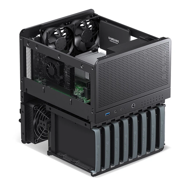 Корпус JONSBO N3 Black для NAS, алюминиевый, для плат ITX, блок питания SFX, 8+1 отсеков для дисков, два вентилятора 100 мм - изображение 8