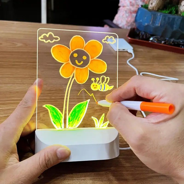 3D нічник світильник LED лампа прямокутний для малювання по акриловій пластині дитячий ігровий з підсвічуванням 7 кольорових фломастерів з серветкою від мережі подарунок дітям у подарунковій упаковці 17х11 см 3DTOYSLAMP - зображення 6