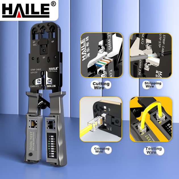 Набор HAILE HT-G83T кримпер для RJ45 с тестером и стриппером для Cat5e/Cat6 - Фото 4 Набор HAILE HT-G83T кримпер для RJ45 с тестером и стриппером для Cat5e/Cat6 - изображение 4