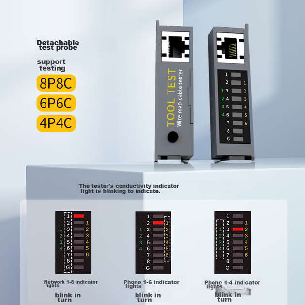 Набор HAILE HT-G83T кримпер для RJ45 с тестером и стриппером для Cat5e/Cat6 - Фото 7 Набор HAILE HT-G83T кримпер для RJ45 с тестером и стриппером для Cat5e/Cat6 - изображение 7