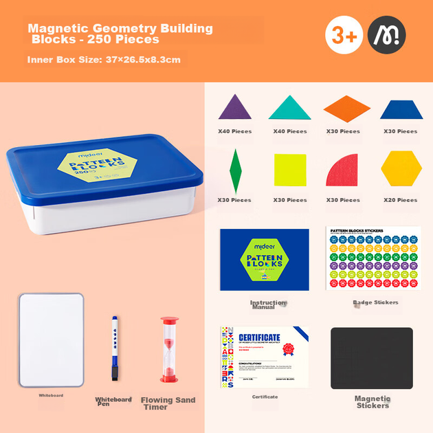 Набор для обучения геометрическому танграму MiDeer из 250 магнитных деталей, развивающие строительные блоки для малышей, игрушка для распознавания форм, подарок для детей. - зображення 5
