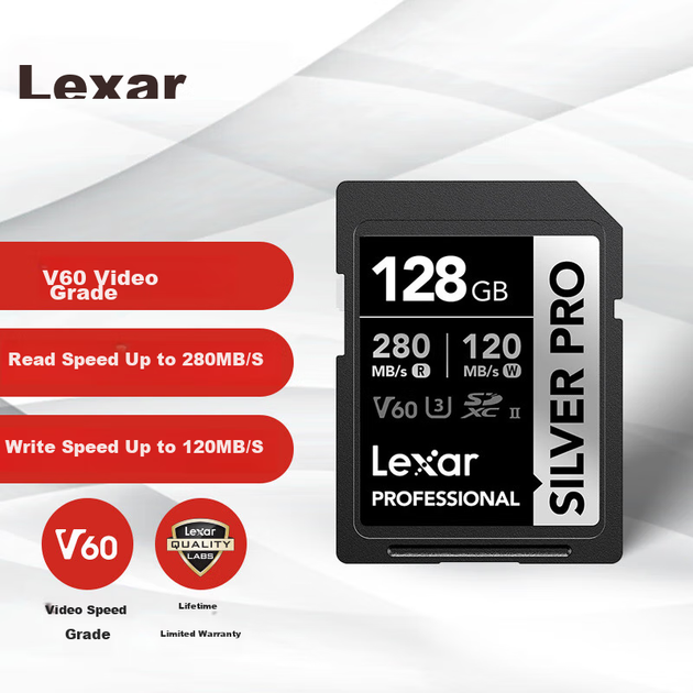 Карта памяти Lexar SD 128 ГБ, карта памяти для камеры C10 U3 V60 4K, скорость чтения 280 МБ/с, скорость записи 120 МБ/с, функция захвата света и тени (обновленная версия 1667x). - Фото 5 Карта памяти Lexar SD 128 ГБ, карта памяти для камеры C10 U3 V60 4K, скорость чтения 280 МБ/с, скорость записи 120 МБ/с, функция захвата света и тени (обновленная версия 1667x). - изображение 5