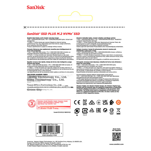 Твердотільний накопичувач SanDisk 1 ТБ, швидкість читання 3200 МБ/с, ПЛЮС покращена продуктивність, інтерфейс M.2, протокол NVMe, PCIe 3.0, високошвидкісний ноутбук, велике розширення ємності, комп'ютер 2280 - изображение 7