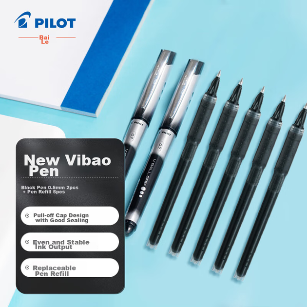 Ручка PILOT Weibao Panda, шариковая-роллер, гелевая, модель BLN-VBG5/BLS-VBG5, 0.5 мм, 2 ручки + 5 сменных стержней, черная - изображение 4