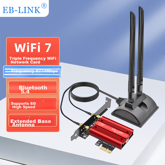 Wi-Fi/Bluetooth адаптер EB-LINK BE200 WiFi7 / 8774 Мбіт/с / Bluetooth 5.4 / Три діапазони / MU-MIMO / PCI Express - зображення 2