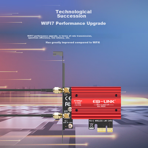 Wi-Fi/Bluetooth адаптер EB-LINK BE200 WiFi7 / 8774 Мбіт/с / Bluetooth 5.4 / Три діапазони / MU-MIMO / PCI Express - зображення 4