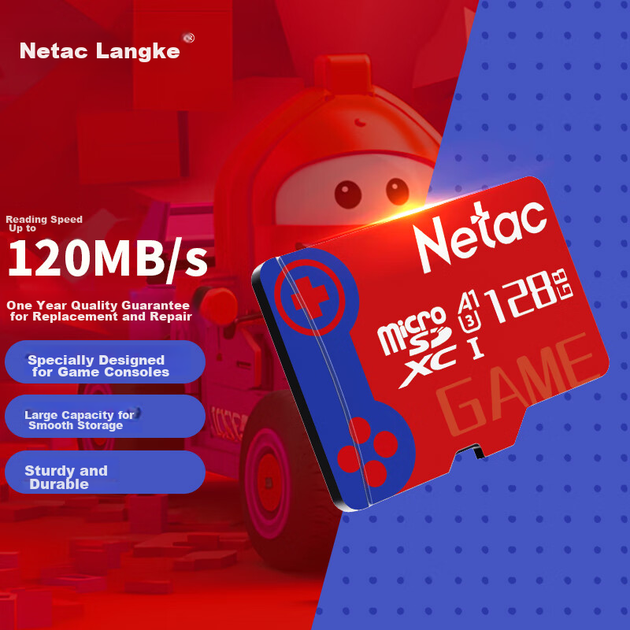 Высокоскоростная карта памяти Netac TF (MicroSD) 128 ГБ для консоли Nintendo Switch NS, процессора A1 U3 V30, разрешение 4K HD, совместима с видеорегистраторами и системами видеонаблюдения. - изображение 4