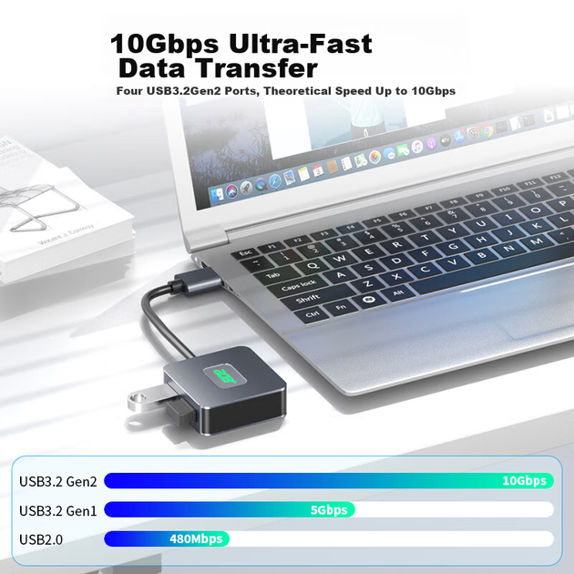 USB-хаб Acer USB 3.2 на 4 порти, до 10 Гбіт/с, з кабелем 1 м, для ноутбуків та настільних ПК - зображення 4