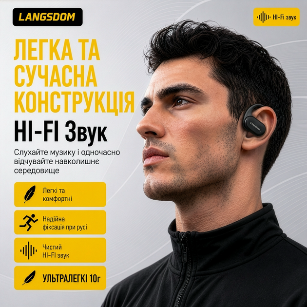 Беспроводные костные наушники Langsdom TS19 Open Ear с дужкой за ухо и шумоподавлением - Фото 3 Беспроводные костные наушники Langsdom TS19 Open Ear с дужкой за ухо и шумоподавлением - изображение 3