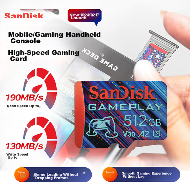 Карта памяти SanDisk TF 512 ГБ A2 U3 V30 4K для игр, скорость чтения 190 МБ/с, скорость записи 130 МБ/с, без задержек, подходит для игровых консолей и портативных устройств. - зображення 11