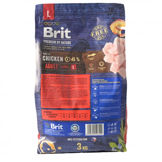 Корм сухий Brit Premium Dog Adult L для дорослих собак великих порід вагою 25-45 кг з куркою 3 кг - Фото 3 Корм сухий Brit Premium Dog Adult L для дорослих собак великих порід вагою 25-45 кг з куркою 3 кг - зображення 3