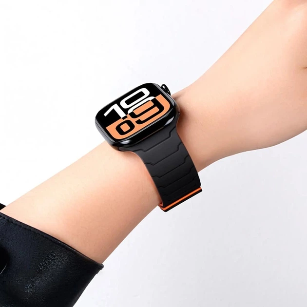 Ремешок HOCO WA39 iWatch Flexible series magnetic silicone strap (38/40/41/42mm) black-orange - изображение 4