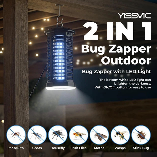 Электрический влагозащищенный уничтожитель насекомых YISSVIC HK-1, 4200V / 15W, 2-в-1 УФ-приманка и LED-подсветкой, защита IPX4, прибор против насекомых, лампа ловушка для насекомых - изображение 8