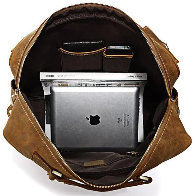 Чоловіча шкіряна сумка з натуральної кінської шкіри нубук для ноутбука та подорожей, з великою кількістю кишень, світло-коричнева 68768 - Фото 6 Чоловіча шкіряна сумка з натуральної кінської шкіри нубук для ноутбука та подорожей, з великою кількістю кишень, світло-коричнева 68768 - зображення 6