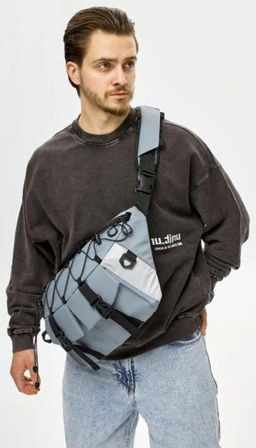 Чоловіча сумка-бананка через плече для ноутбука Sambag Urban Pro блакитна міська 61057 - зображення 10