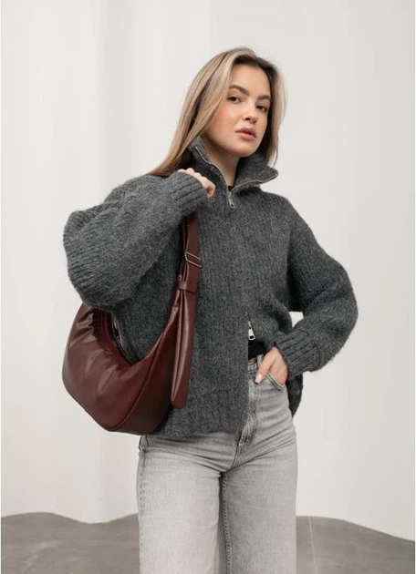 Женская сумка Sambag HOBO бордовая 30x13x8 см эко-кожа городская на молнии Sambag 55179 - изображение 8