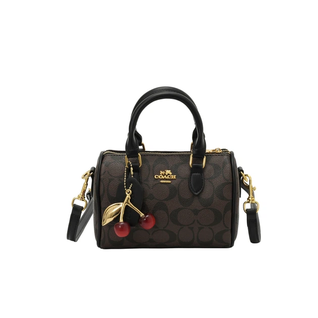 Жіноча сумка кофейна Coach Micro Rowan Satchel Crossbody Bag with Cherry Charm. сумка коач з фірмовим візерунком C - Фото 1 Жіноча сумка кофейна Coach Micro Rowan Satchel Crossbody Bag with Cherry Charm. сумка коач з фірмовим візерунком C - зображення 1