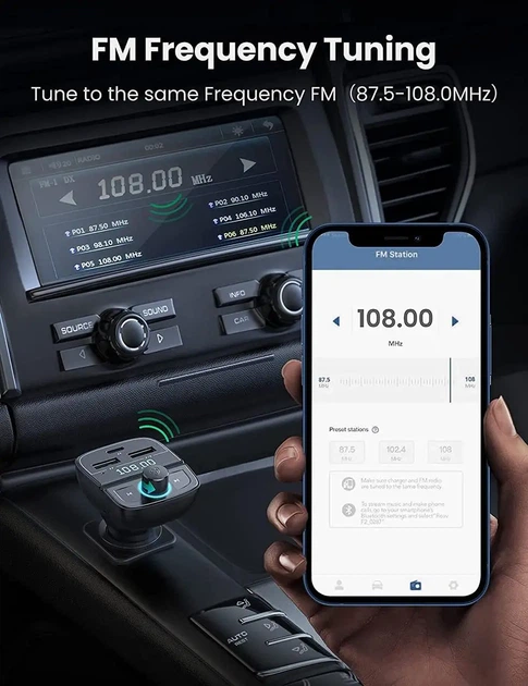 АЗП з Bluetooth FM-трансмітером UGREEN CD229 FM&Bluetooth Transmitter&Car Charger + TF Slot Black (KST-UGR-80910) - зображення 4