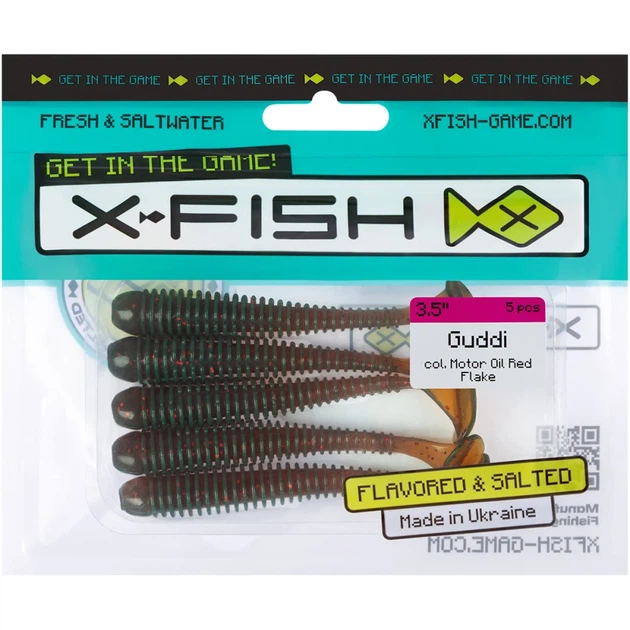 Силікон X-Fish Guddi 3.5" Motor Oil Red Flake (5шт/уп) - зображення 2