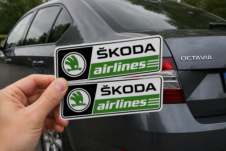 Наліпка на авто "Škoda Airlines". Пара на дві сторони 10х3см - Фото 1 Наліпка на авто "Škoda Airlines". Пара на дві сторони 10х3см - изображение 1
