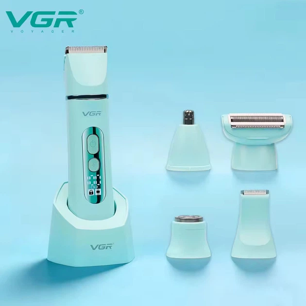 Эпилятор аккумуляторный VGR 5 в 1 V-763 GREEN, 5 насадок, 2 скорости, влагозащита - изображение 2