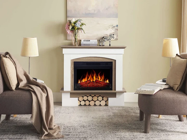 Каминокомплект ArtiFlame Woodley AF23S белый дуб серый эффект живого пламени со звуком и обогревом - изображение 6