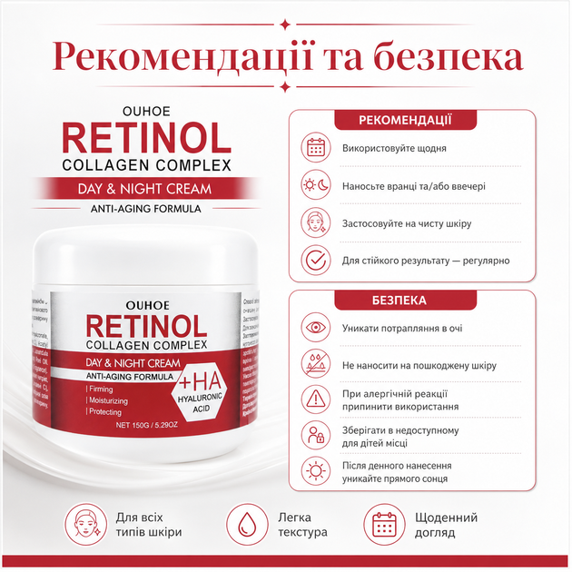 Крем против морщин с ретинолом для лица OUHOE Retinol Восстанавливающий крем для лица против морщин 150 г - изображение 13