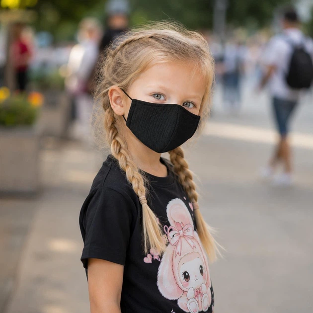 Чорна Маска для обличчя з мусліну дитяча | Бавовняна захисна маска багаторазова - Фото 1 Чорна Маска для обличчя з мусліну дитяча | Бавовняна захисна маска багаторазова - зображення 1
