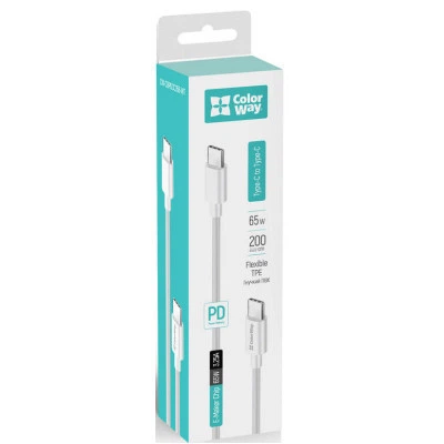 Дата кабель USB-C to USB-C 2.0m 3A 65W white ColorWay - изображение 6